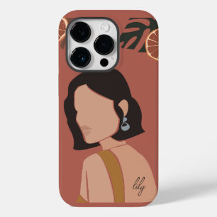 Boho Abstract Art Woman Illustration , Earthy Tone Case-Mate iPhone 14 Pro Case