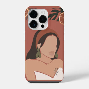Boho Abstract Art Woman Illustration , Earthy Tone iPhone 14 Pro Case
