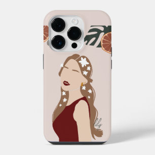 Boho Abstract Art Woman Illustration , Earthy Tone iPhone 14 Pro Case