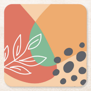 Boho abstract artwork square paper coaster