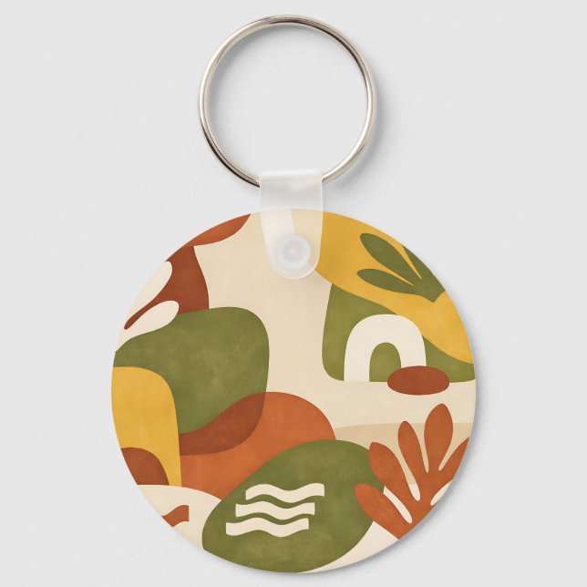 Boho Abstract Botanical Art Keychain (Front)