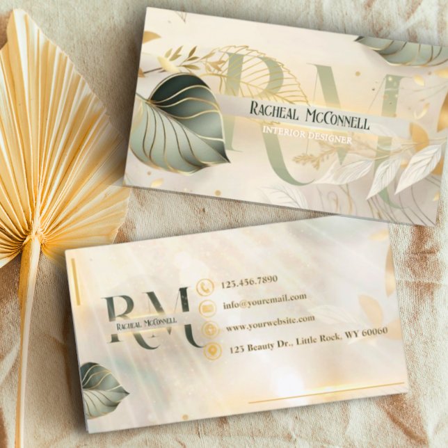 Boho Abstract Botanical Retro Script Business Card (Creator Uploaded)