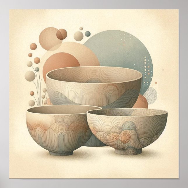 Boho Abstract Ceramic Bowls with Textured Layers Poster (Front)