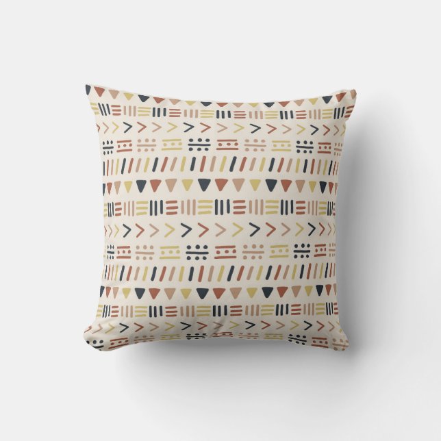 Boho Abstract Dash Dot Tribal Symbol Pattern Throw Pillow (Front)