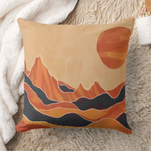 Boho Abstract Desert Landscape with Sun Minimalist Throw Pillow