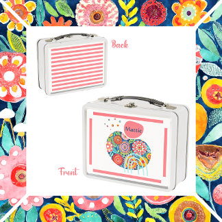 Boho abstract floral design metal lunch box