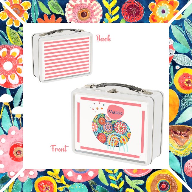 Boho abstract floral design metal lunch box (Creator Uploaded)