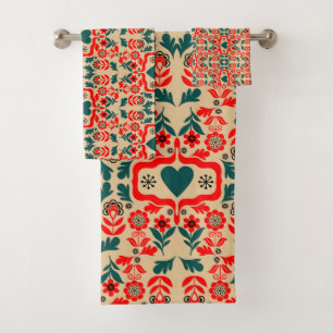 Boho Abstract Flower Art Bath Towel Set