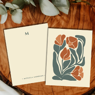 Boho Abstract Flowers Monogram Name Stationery Card