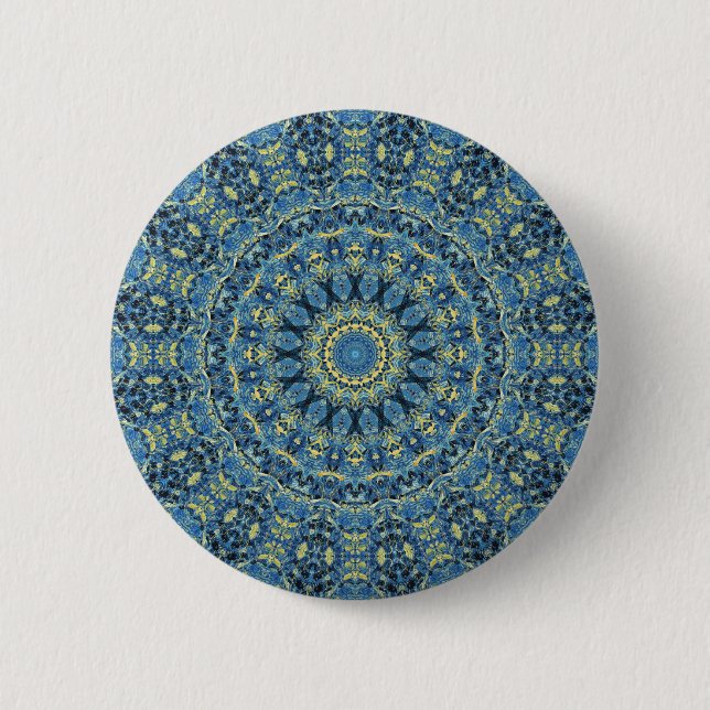 Boho Abstract Groovy Van Gogh Starry Night Mandala 2 Inch Round Button (Front)
