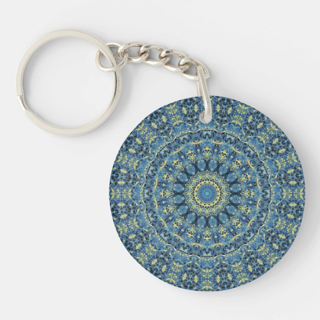 Boho Abstract Groovy Van Gogh Starry Night Mandala Keychain (Front)