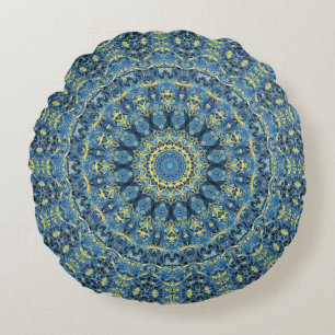 Boho Abstract Groovy Van Gogh Starry Night Mandala Round Pillow