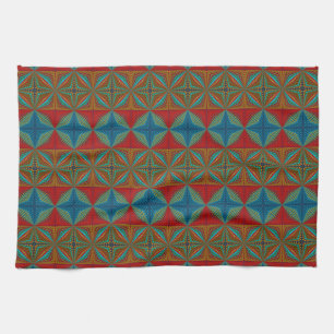   Boho Abstract Hippie Cool Red Blue Ethnic Trippy Kitchen Towel