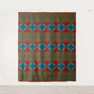   Boho Abstract Hippie Cool Red Blue Ethnic Trippy Tapestry