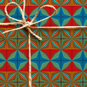 Boho Abstract Hippie Cool Red Blue Ethnic Trippy Wrapping Paper