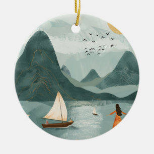 Boho Abstract Landscape (11) Ceramic Ornament