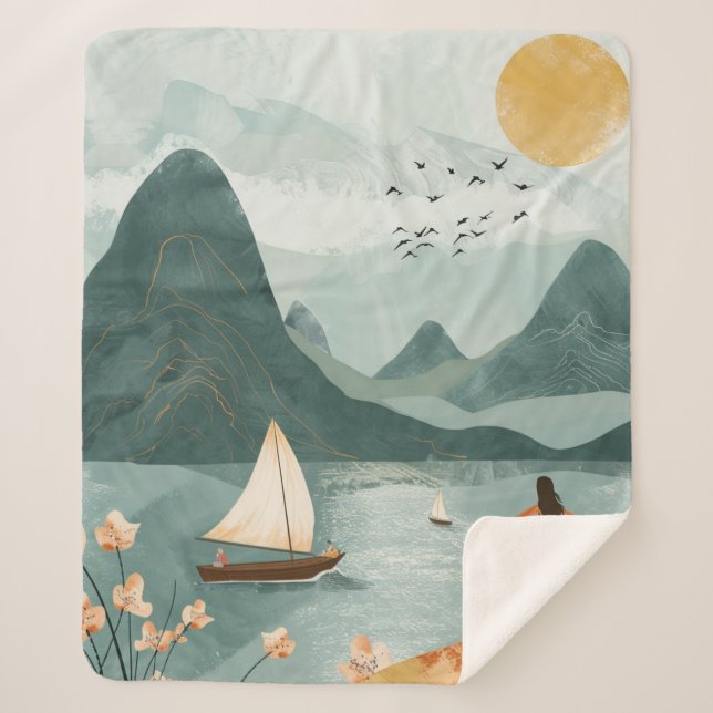 Boho Abstract Landscape (11) Sherpa Blanket (Front)