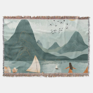 Boho Abstract Landscape (11) Throw Blanket