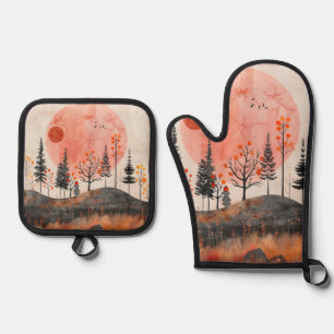 Boho Abstract Landscape (13) Oven Mitt & Pot Holder Set