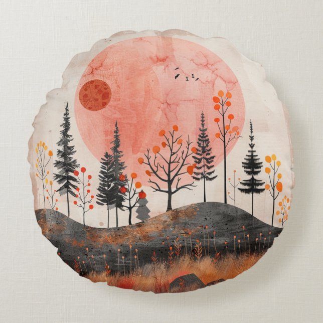 Boho Abstract Landscape (13) Round Pillow (Front)