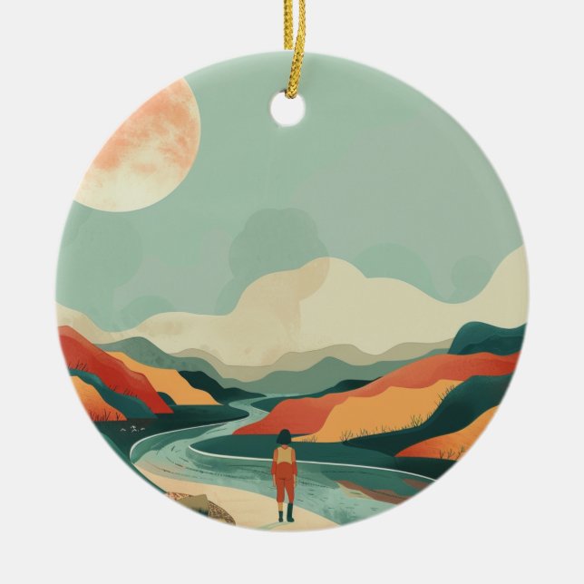 Boho Abstract Landscape (14) Ceramic Ornament (Front)
