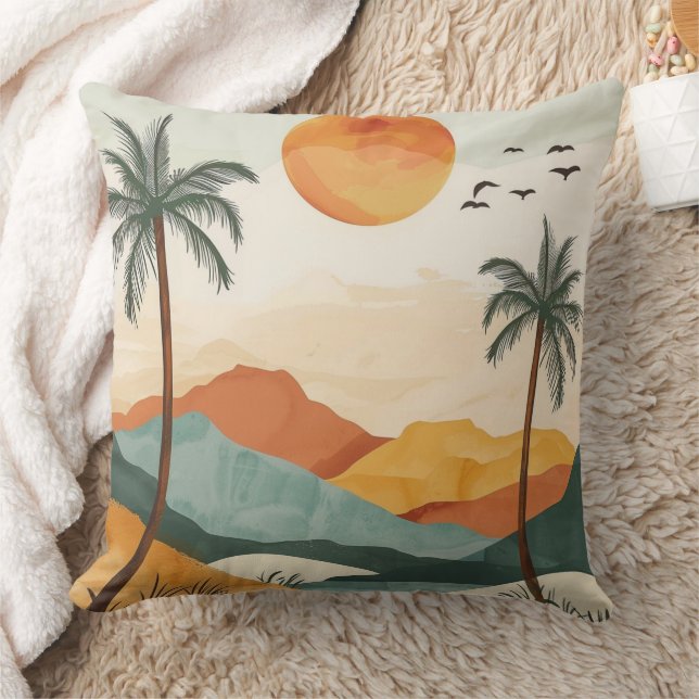 Boho Abstract Landscape (16) Throw Pillow (Blanket)