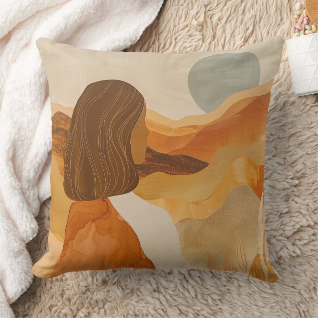 Boho Abstract Landscape (17) Throw Pillow (Blanket)