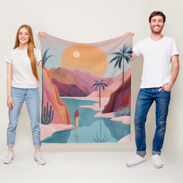 Boho Abstract Landscape (18) Fleece Blanket (In Situ)