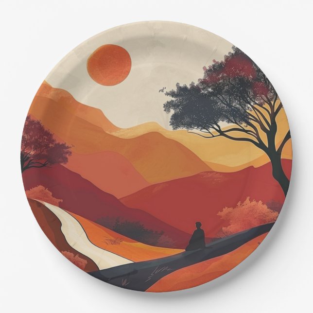 Boho Abstract Landscape (19) Paper Plate (Front)