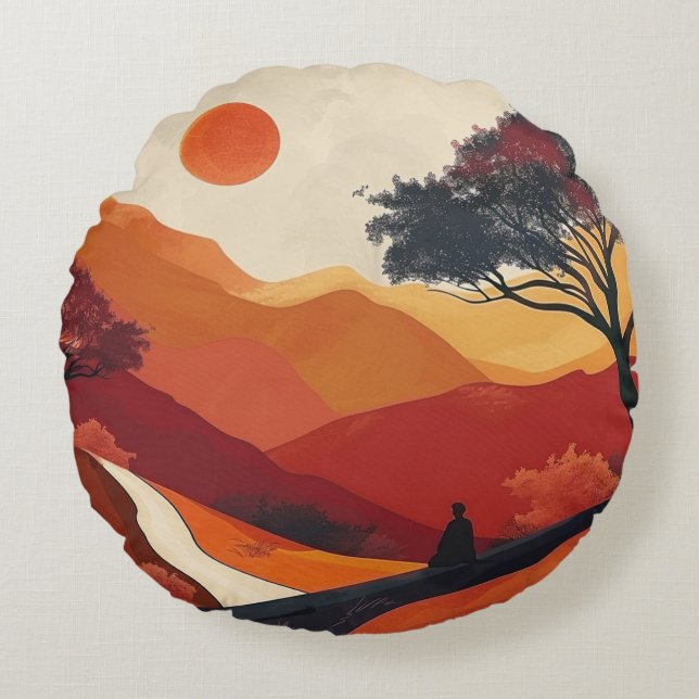 Boho Abstract Landscape (19) Round Pillow (Front)