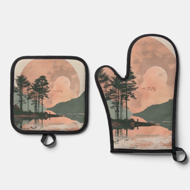 Boho Abstract Landscape (1) Oven Mitt & Pot Holder Set (Front)