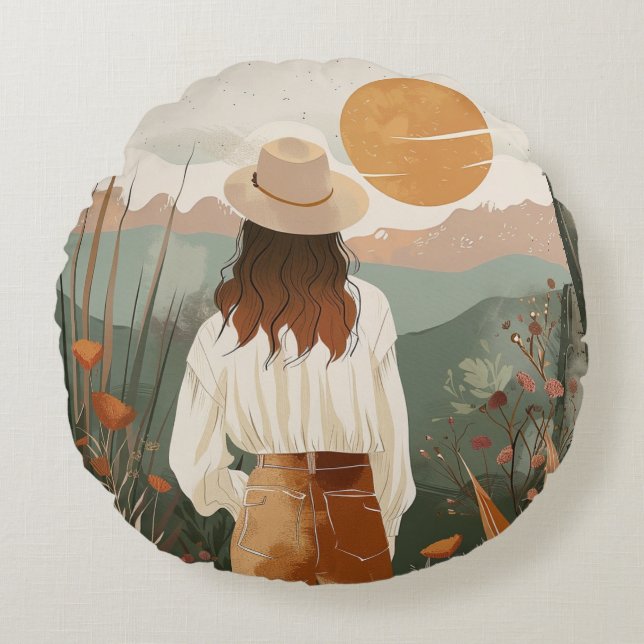 Boho Abstract Landscape (20) Round Pillow (Front)