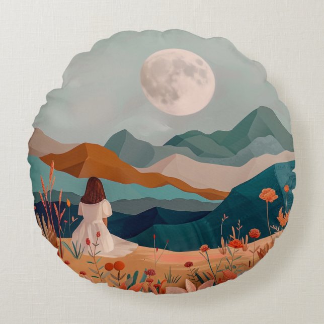 Boho Abstract Landscape (21) Round Pillow (Front)