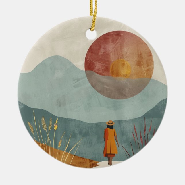 Boho Abstract Landscape (23) Ceramic Ornament (Front)