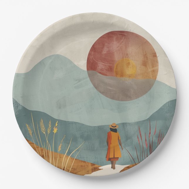 Boho Abstract Landscape (23) Paper Plate (Front)