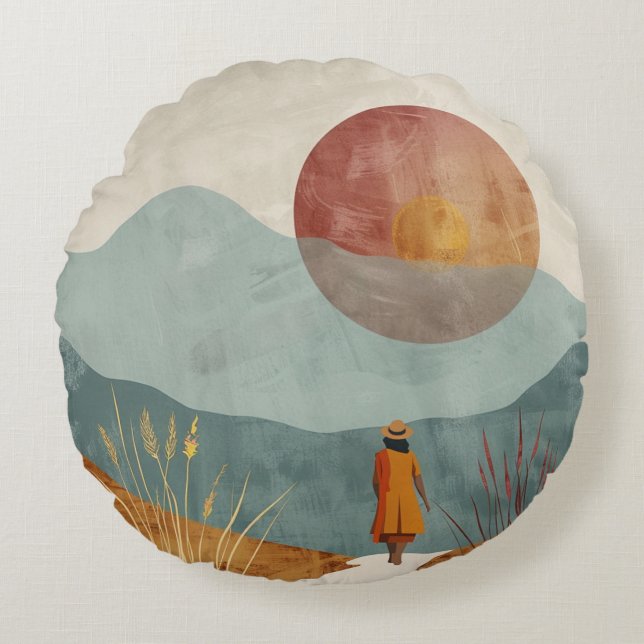 Boho Abstract Landscape (23) Round Pillow (Front)