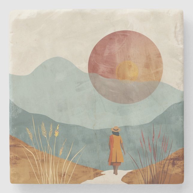 Boho Abstract Landscape (23) Stone Coaster (Front)