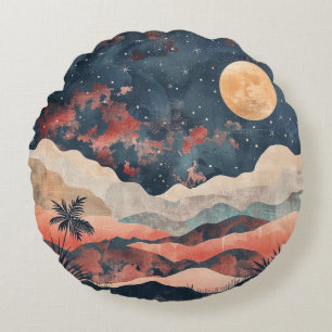 Boho Abstract Landscape (24) Round Pillow