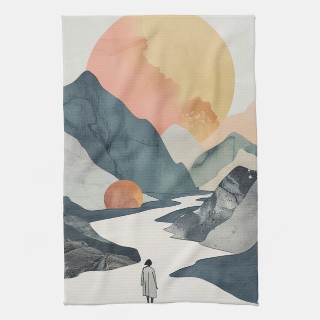 Boho Abstract Landscape (2) Kitchen Towel (Vertical)