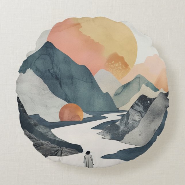 Boho Abstract Landscape (2) Round Pillow (Front)