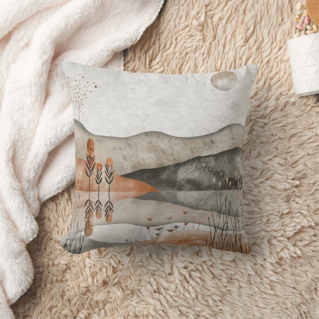 Boho Abstract Landscape (3) Throw Pillow (Blanket)