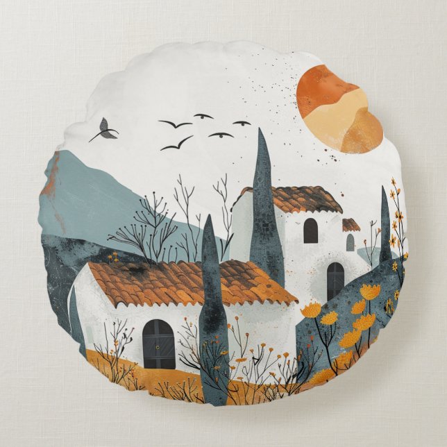 Boho Abstract Landscape (4) Round Pillow (Front)
