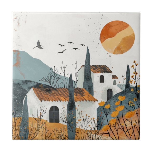 Boho Abstract Landscape (4) Tile (Front)