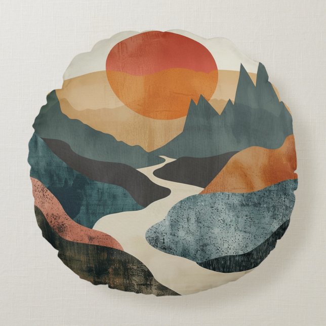 Boho Abstract Landscape (5) Round Pillow (Front)