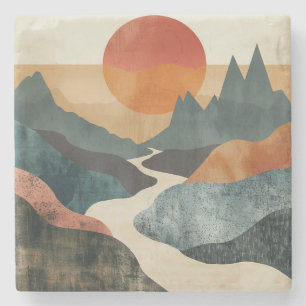 Boho Abstract Landscape (5) Stone Coaster