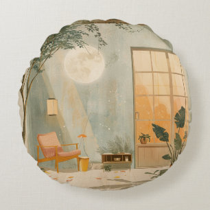 Boho Abstract Landscape (6) Round Pillow