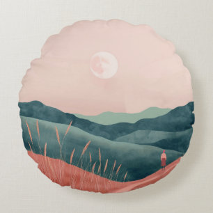 Boho Abstract Landscape (7) Round Pillow