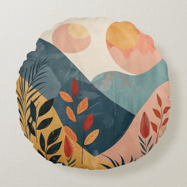 Boho Abstract Landscape (8) Round Pillow (Front)