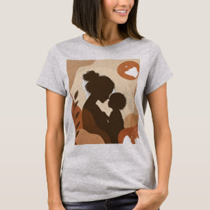 Boho Abstract Mother and Child Silhouette Art Prin T-Shirt