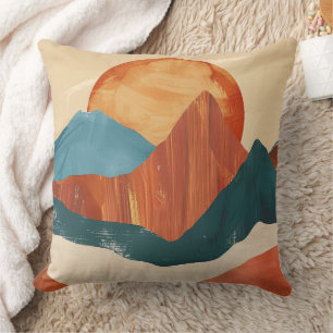 Boho Abstract Mountain Landscape with Sun Throw Pillow